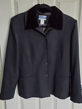 Pendleton Womens 100% Virgin Wool Pea Coat Style Blk Jacket Sz 10 Velvet Collar